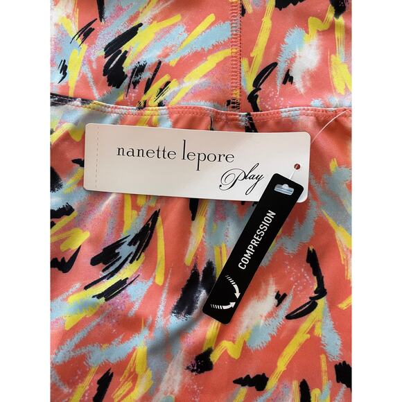 NWT Nanette Lepore Play Medium Womens Compression Shorts Peach Yellow Blue Black - Picture 3 of 9